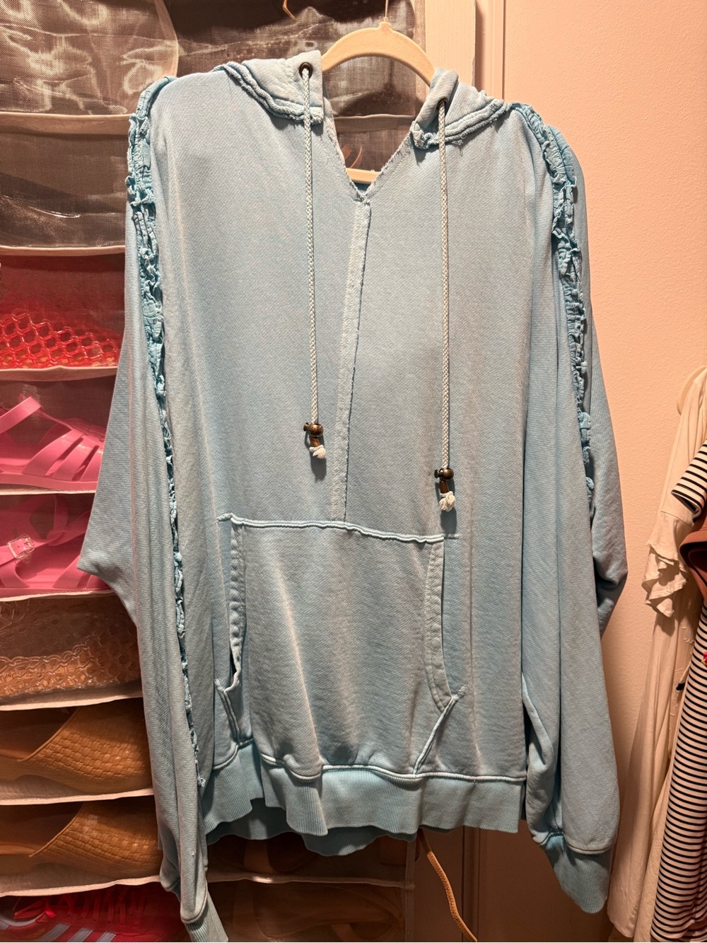 Free People xoxo hoodie Light Blue Hooded Pullover Sweatshirt